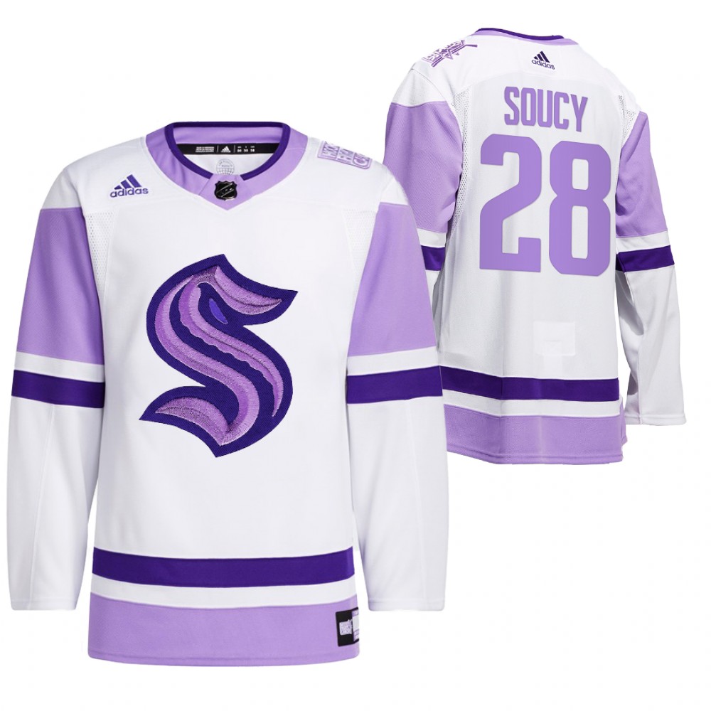 2021 HockeyFightsCancer Seattle Kraken Carson Soucy White Jersey Special
