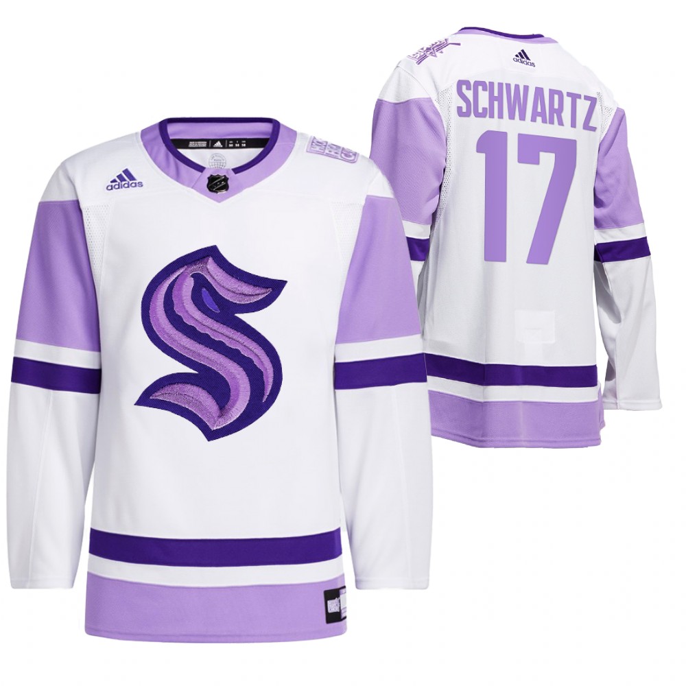 2021 HockeyFightsCancer Seattle Kraken Jaden Schwartz White Jersey Special