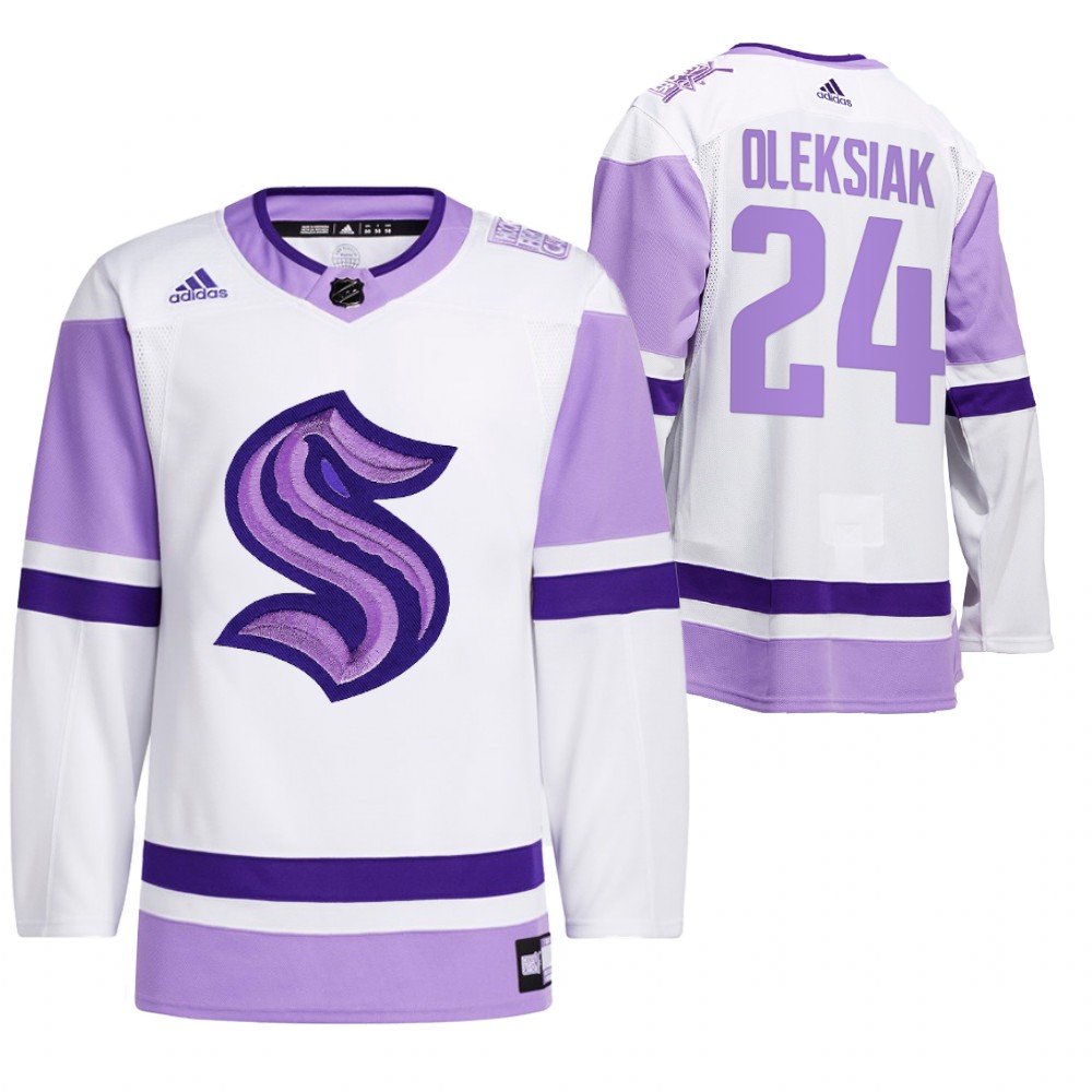 2021 HockeyFightsCancer Seattle Kraken Jamie Oleksiak White Jersey Special