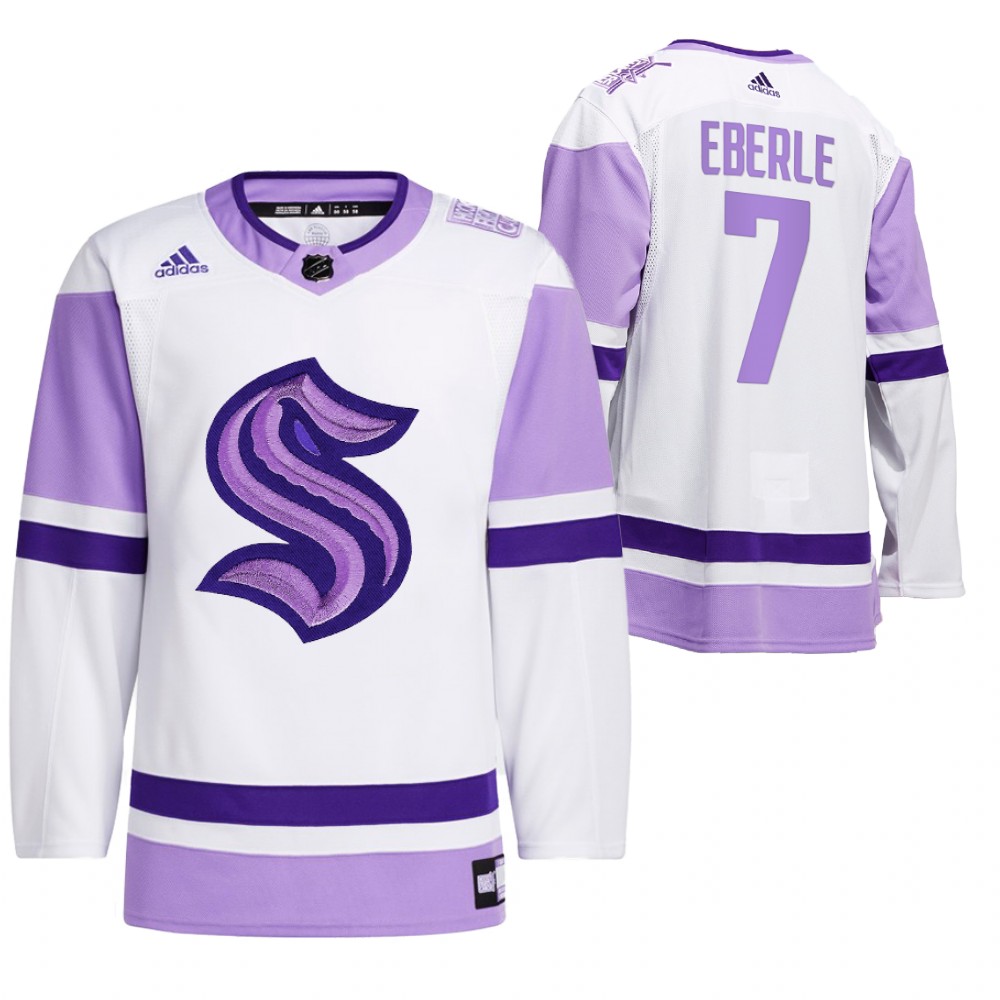 2021 HockeyFightsCancer Seattle Kraken Jordan Eberle White Jersey Special