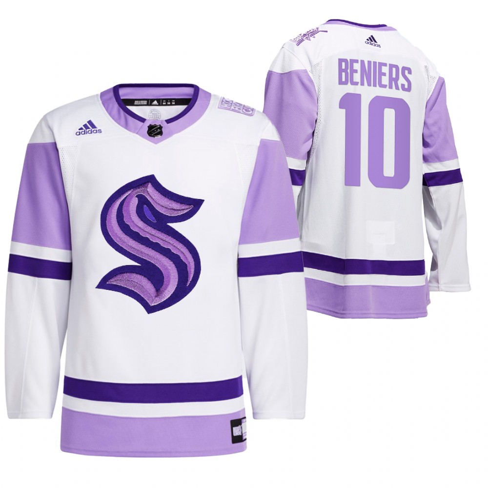 2021 HockeyFightsCancer Seattle Kraken Matty Beniers White Jersey Special