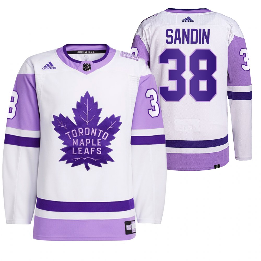 2021 HockeyFightsCancer Toronto Maple Leafs Rasmus Sandin White Jersey Primegreen