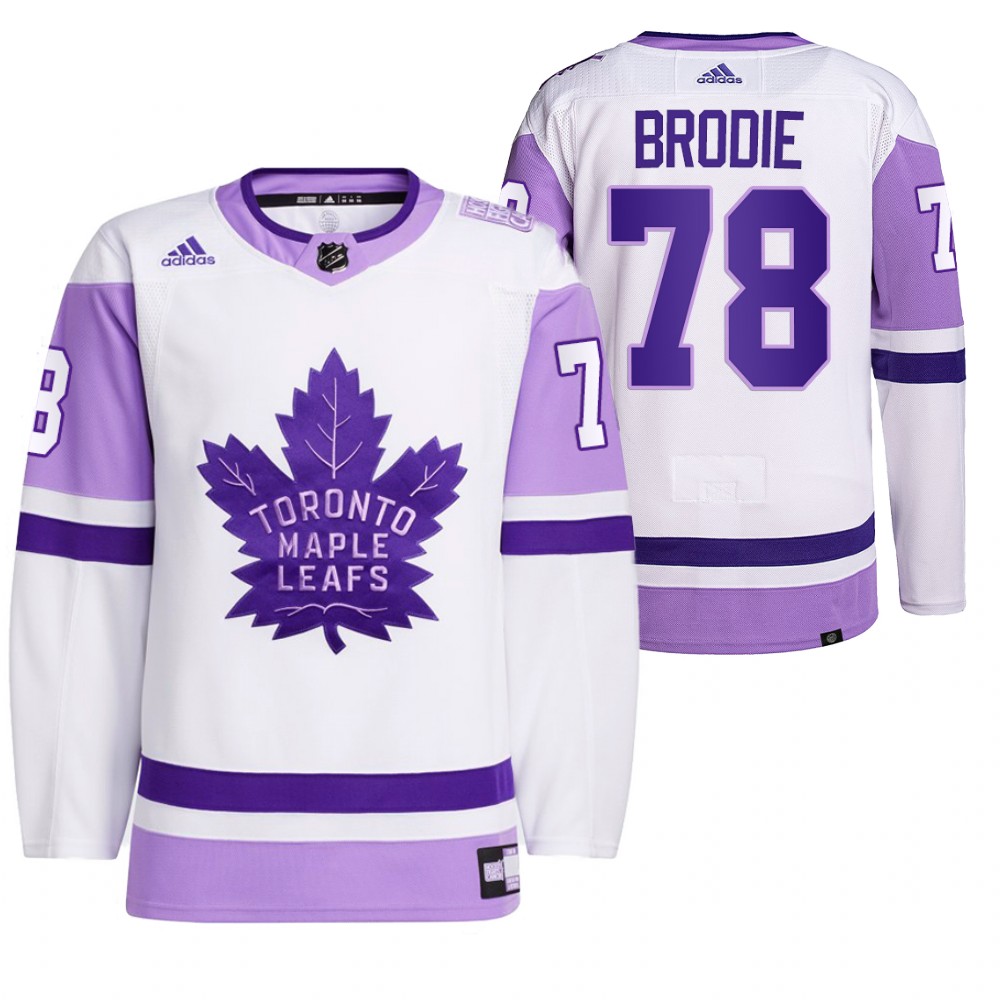 2021 HockeyFightsCancer Toronto Maple Leafs T.J. Brodie White Jersey Primegreen