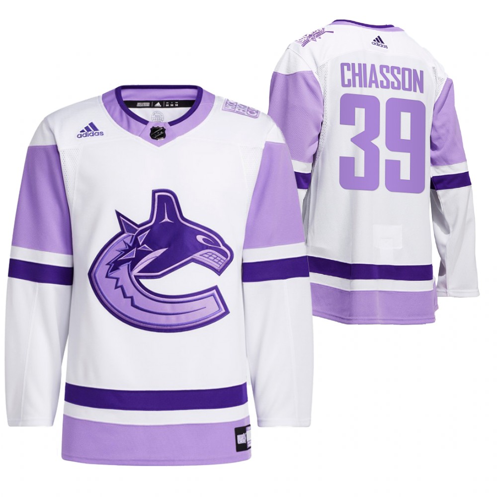 2021 HockeyFightsCancer Vancouver Canucks Alex Chiasson White Jersey Special warm-up