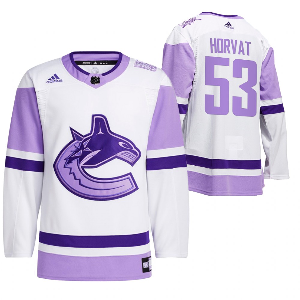 2021 HockeyFightsCancer Vancouver Canucks Bo Horvat White Jersey Special warm-up