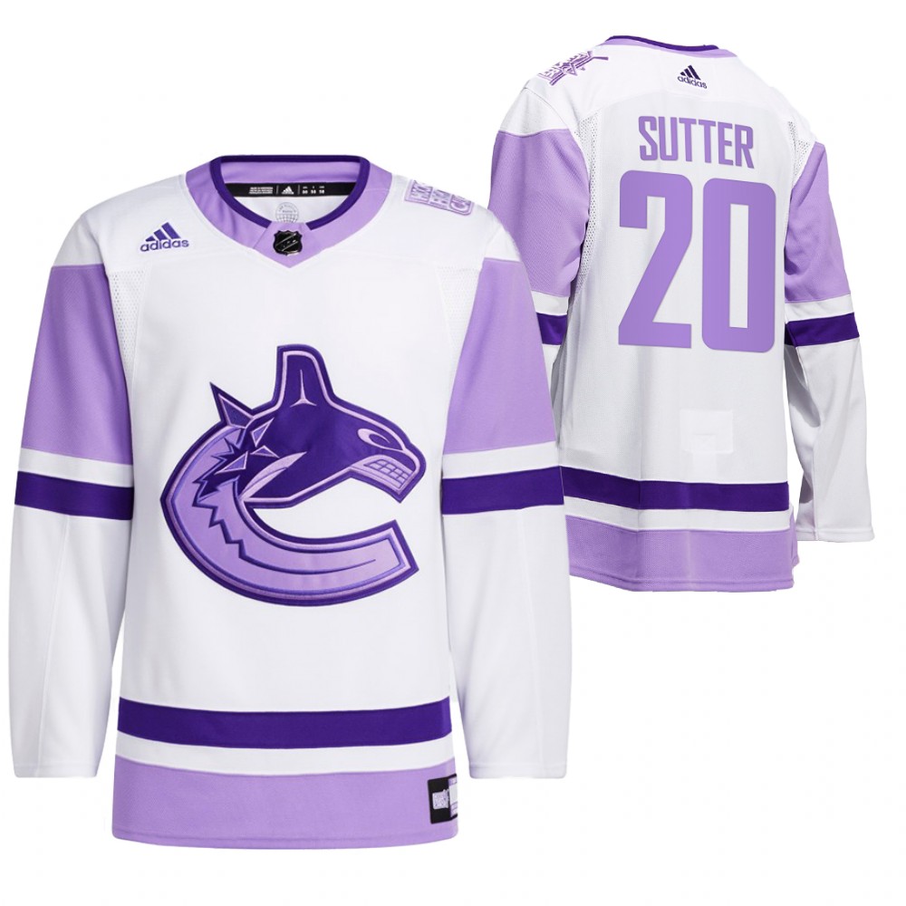 2021 HockeyFightsCancer Vancouver Canucks Brandon Sutter White Jersey Special warm-up
