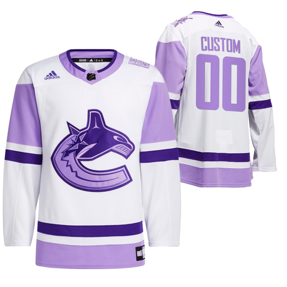 2021 HockeyFightsCancer Vancouver Canucks Custom White Jersey Special warm-up