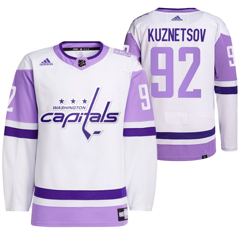 2021 HockeyFightsCancer Washington Capitals Evgeny Kuznetsov White Jersey Primegreen