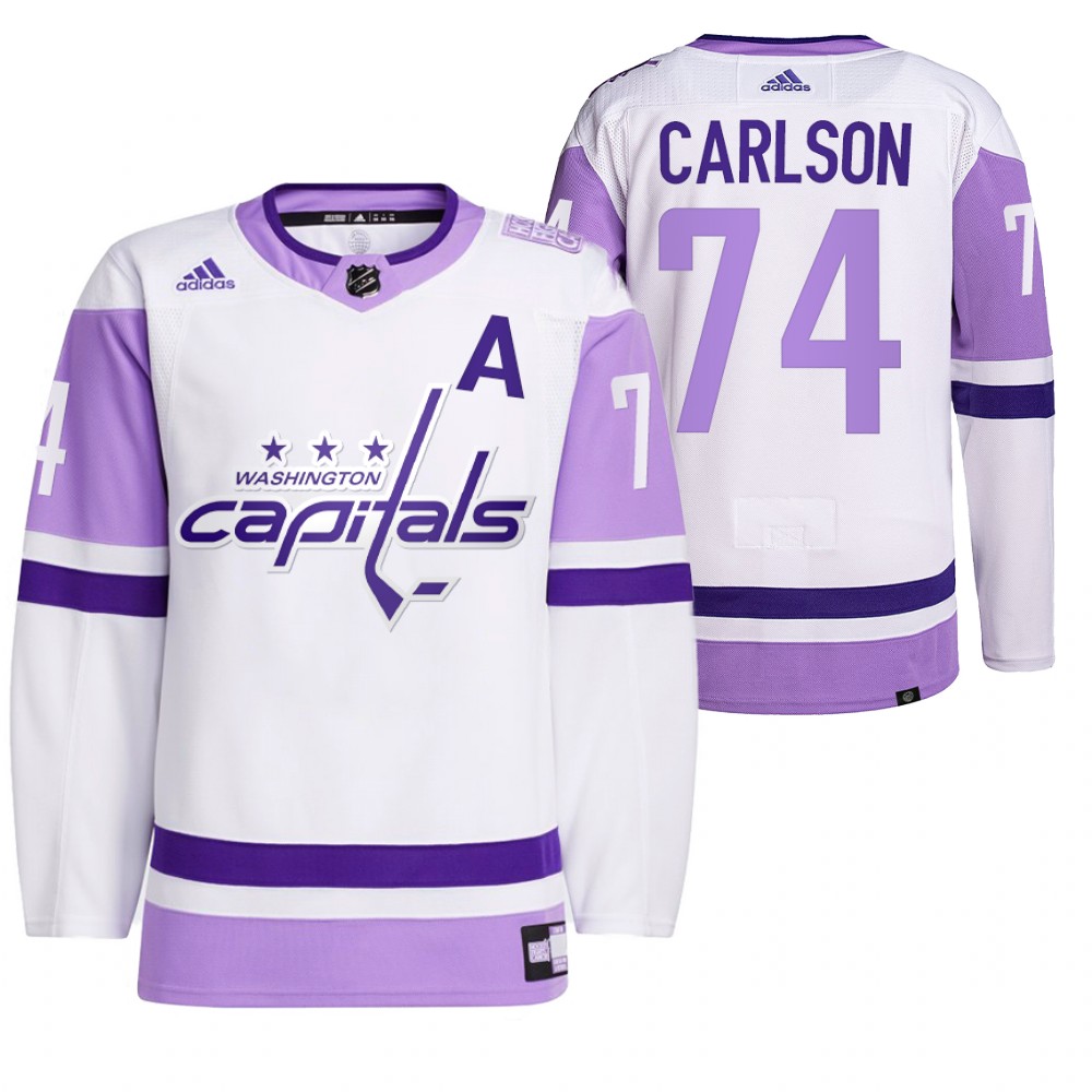 2021 HockeyFightsCancer Washington Capitals John Carlson White Jersey Primegreen
