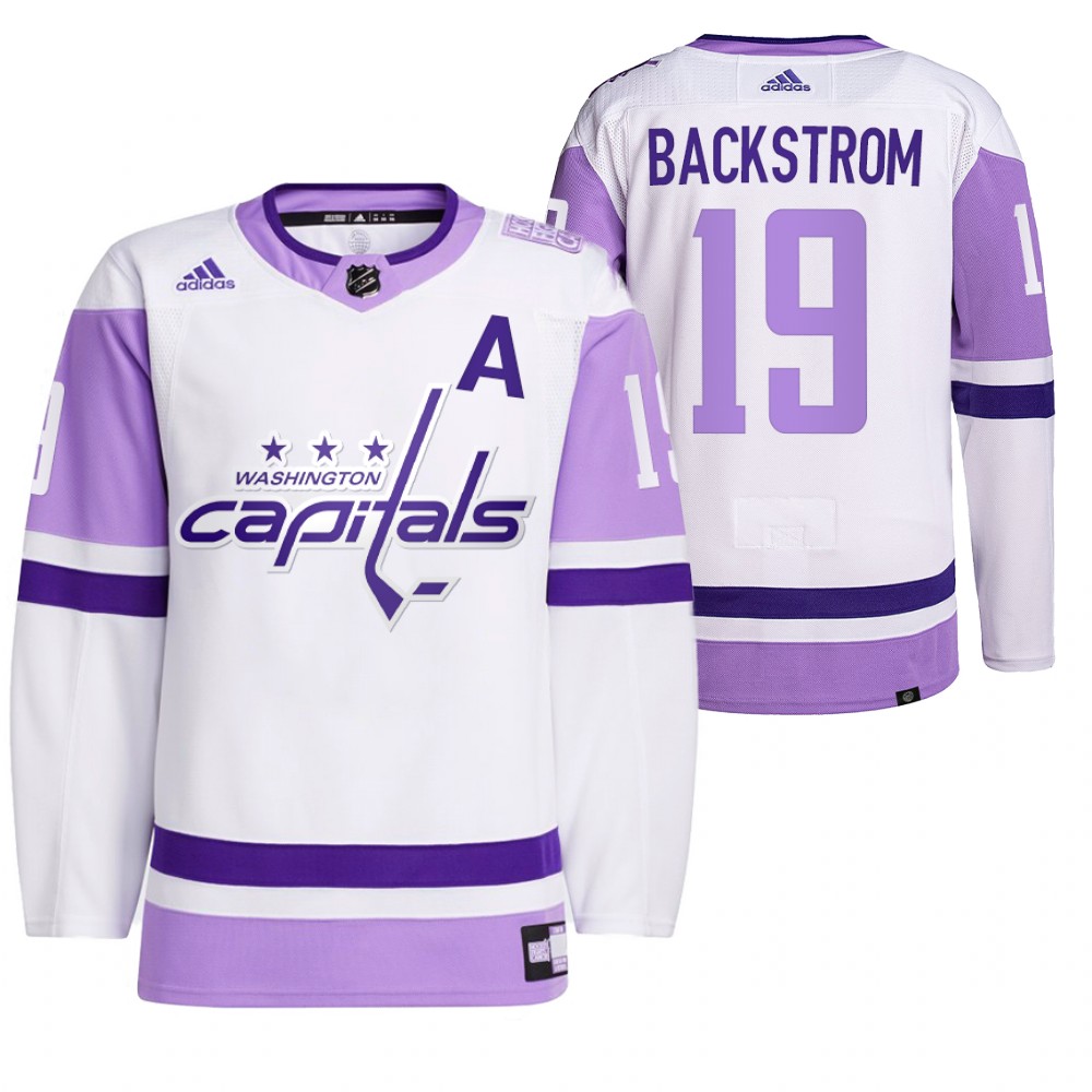 2021 HockeyFightsCancer Washington Capitals Nicklas Backstrom White Jersey Primegreen