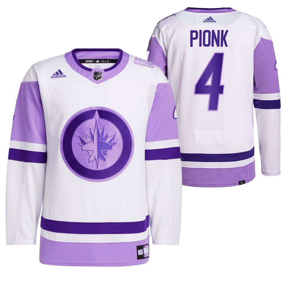 2021 HockeyFightsCancer Winnipeg Jets Neal Pionk White Jersey Primegreen