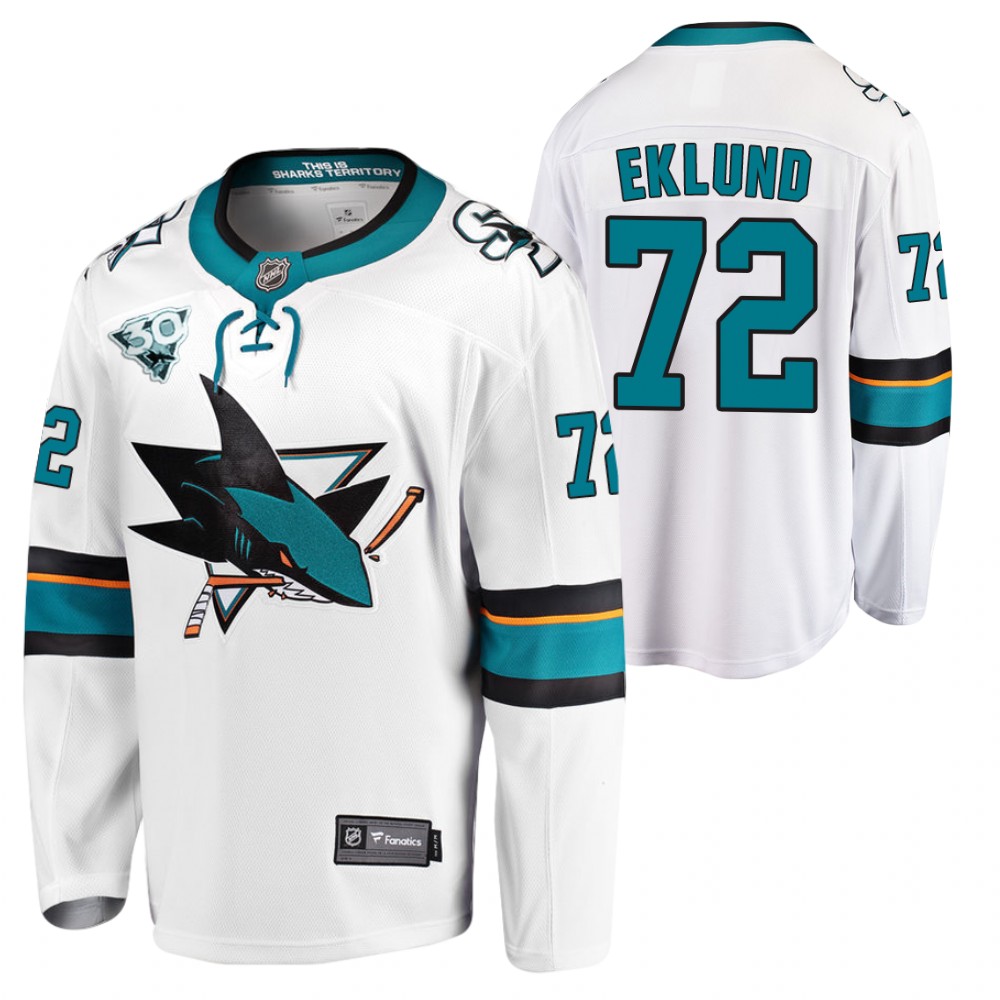 2021 NHL Draft Sharks William Eklund White Jersey Away