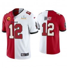 2021 Tampa Bay Buccaneers #12 Tom Brady Red White Super Bowl LIV Split Jersey