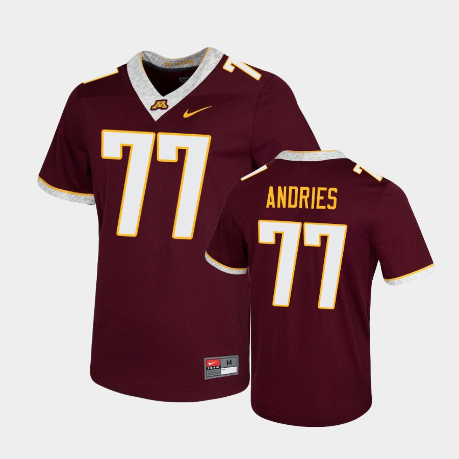 202152618102466470Men's Minnesota Golden Gophers #77 Blaise Andries 2020 Maroon White Nike Untouchable Game Football Jersey
