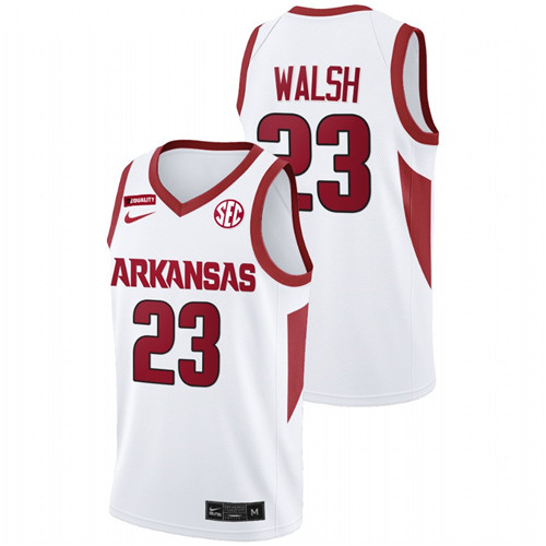 2022-23 Arkansas Razorbacks Jordan Walsh College Basketball White Jersey Men
