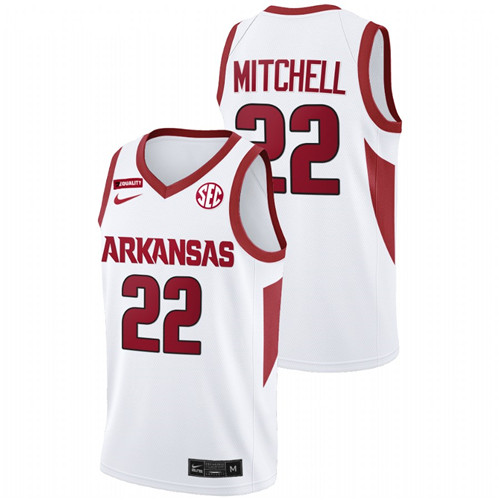 2022-23 Arkansas Razorbacks Makhel Mitchell College Basketball White Jersey Men