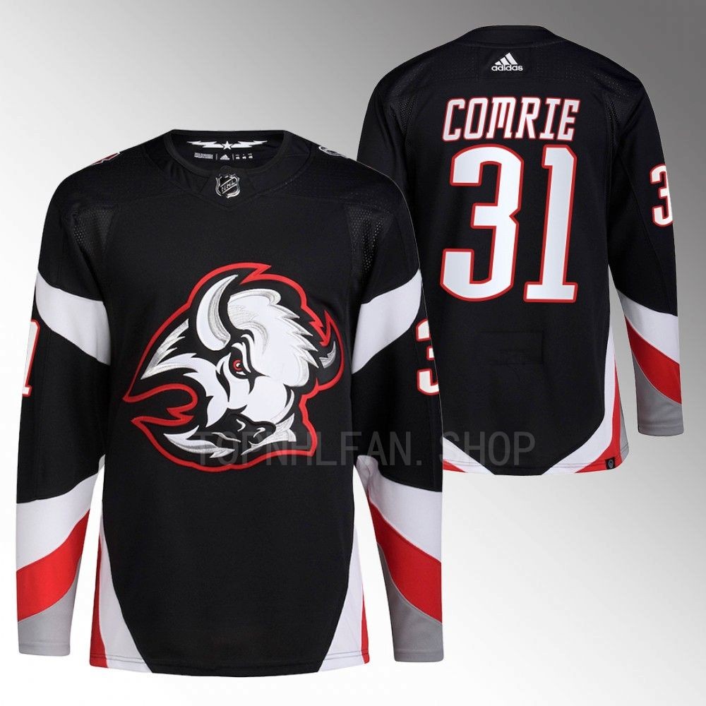 2022-23 Buffalo Sabres Eric Comrie Black Goathead Alternate Primegreen Authentic Jersey