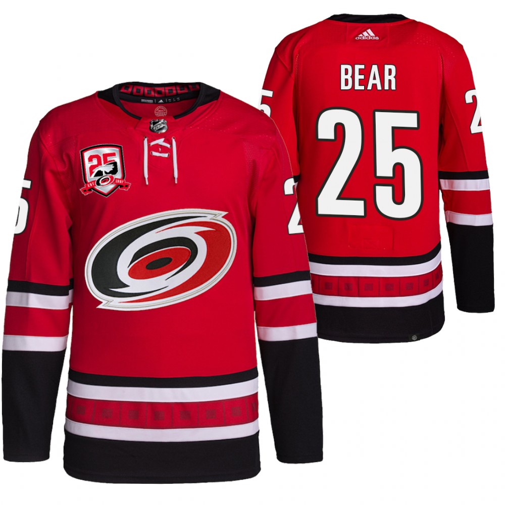 2022-23 Carolina Hurricanes Ethan Bear Red 25th Anniversary Logo Home Jersey