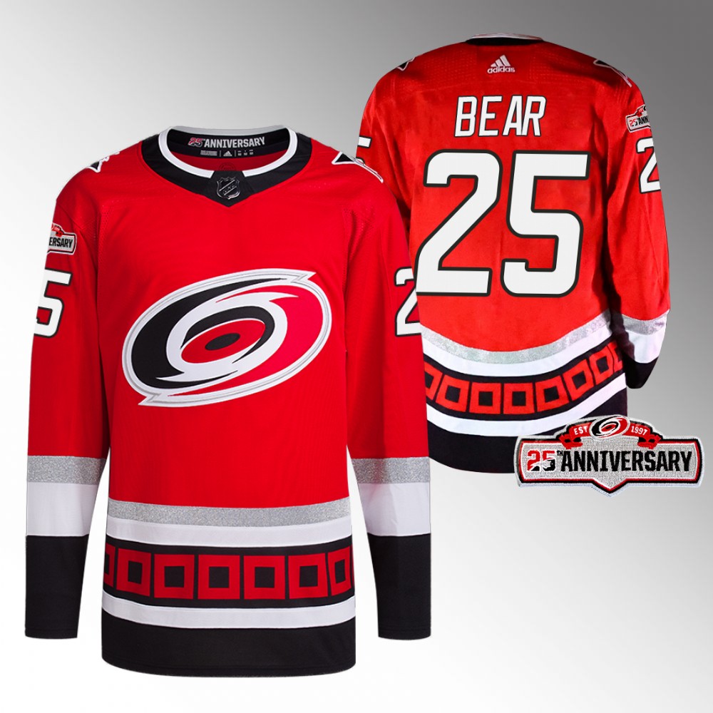 2022-23 Carolina Hurricanes Ethan Bear Red Third 25th Anniversary Jersey