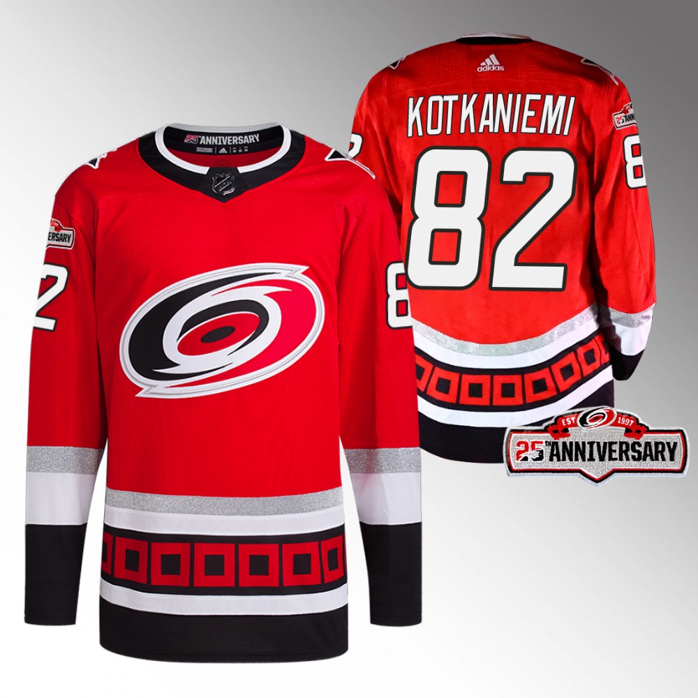2022-23 Carolina Hurricanes Jesperi Kotkaniemi Red Third 25th Anniversary Jersey