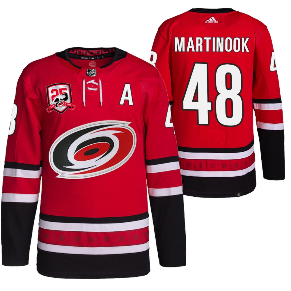 2022-23 Carolina Hurricanes Jordan Martinook Red 25th Anniversary Logo Home Jersey