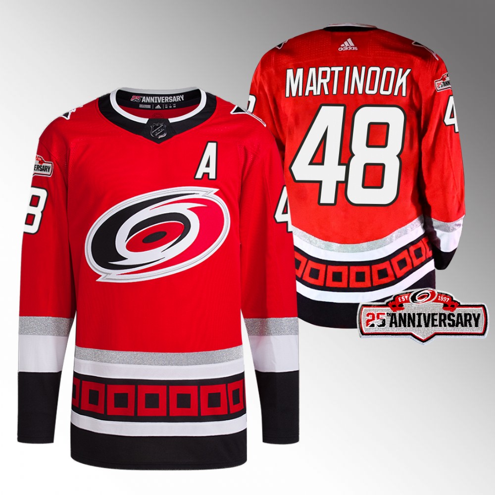 2022-23 Carolina Hurricanes Jordan Martinook Red Third 25th Anniversary Jersey