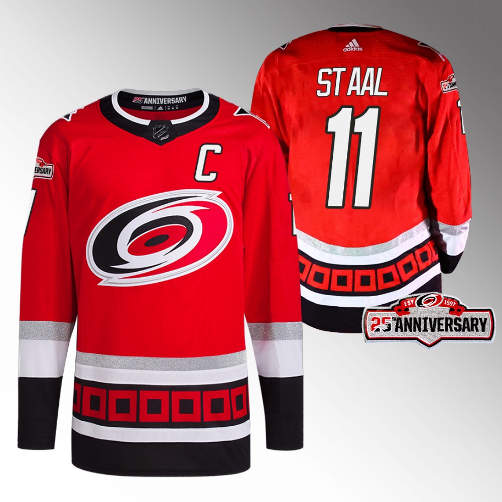2022-23 Carolina Hurricanes Jordan Staal Red Third 25th Anniversary Jersey
