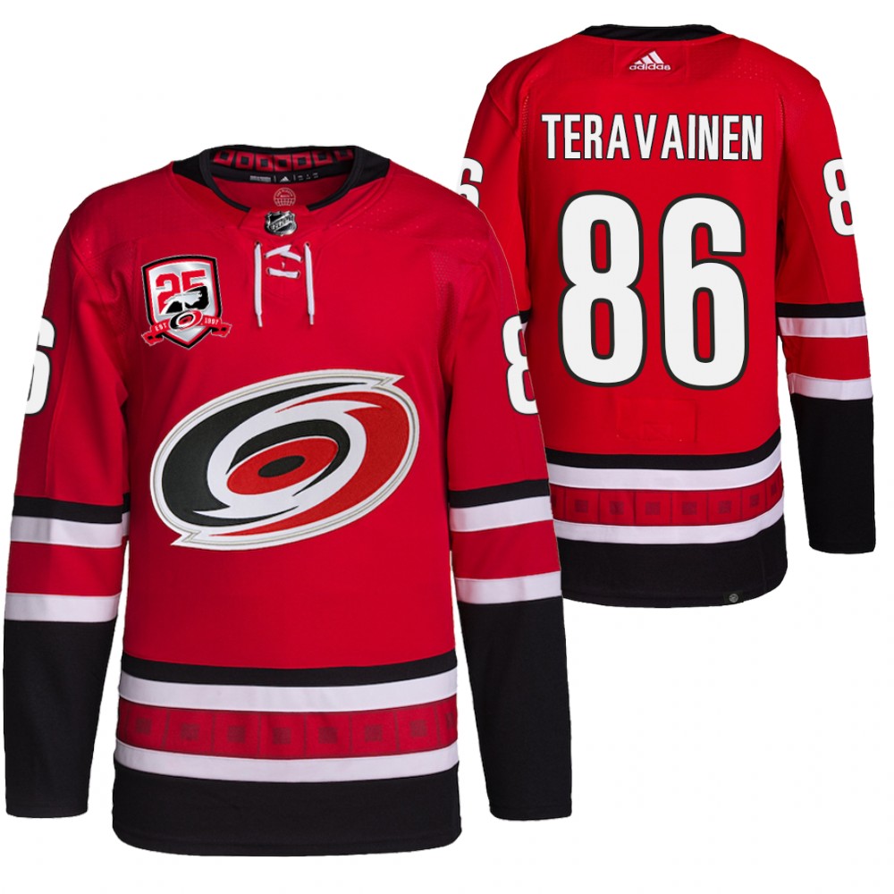 2022-23 Carolina Hurricanes Teuvo Teravainen Red 25th Anniversary Logo Home Jersey