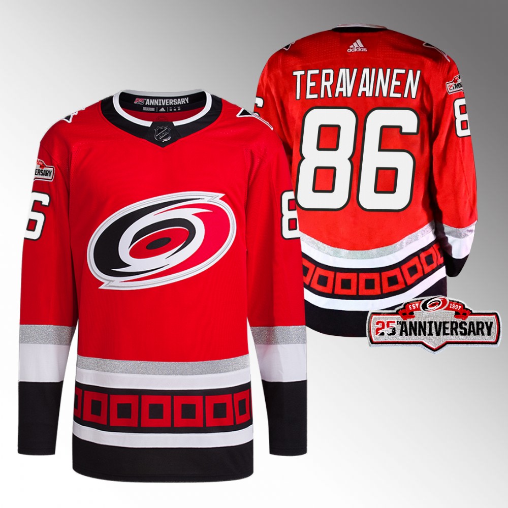 2022-23 Carolina Hurricanes Teuvo Teravainen Red Third 25th Anniversary Jersey
