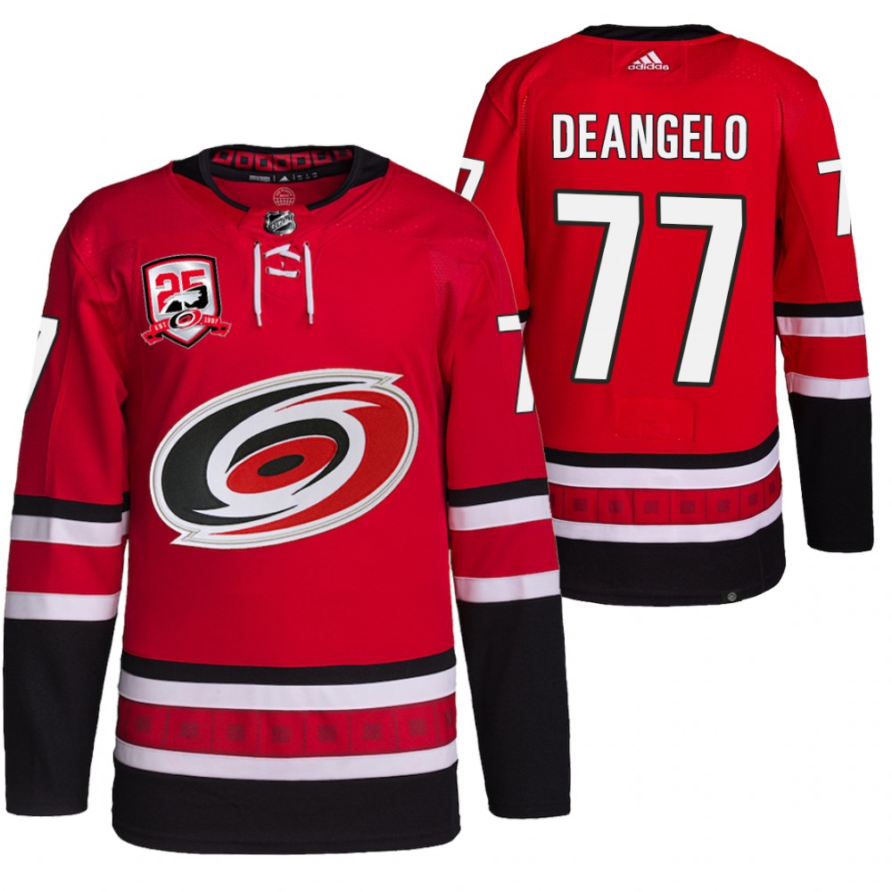 2022-23 Carolina Hurricanes Tony DeAngelo Red 25th Anniversary Logo Home Jersey