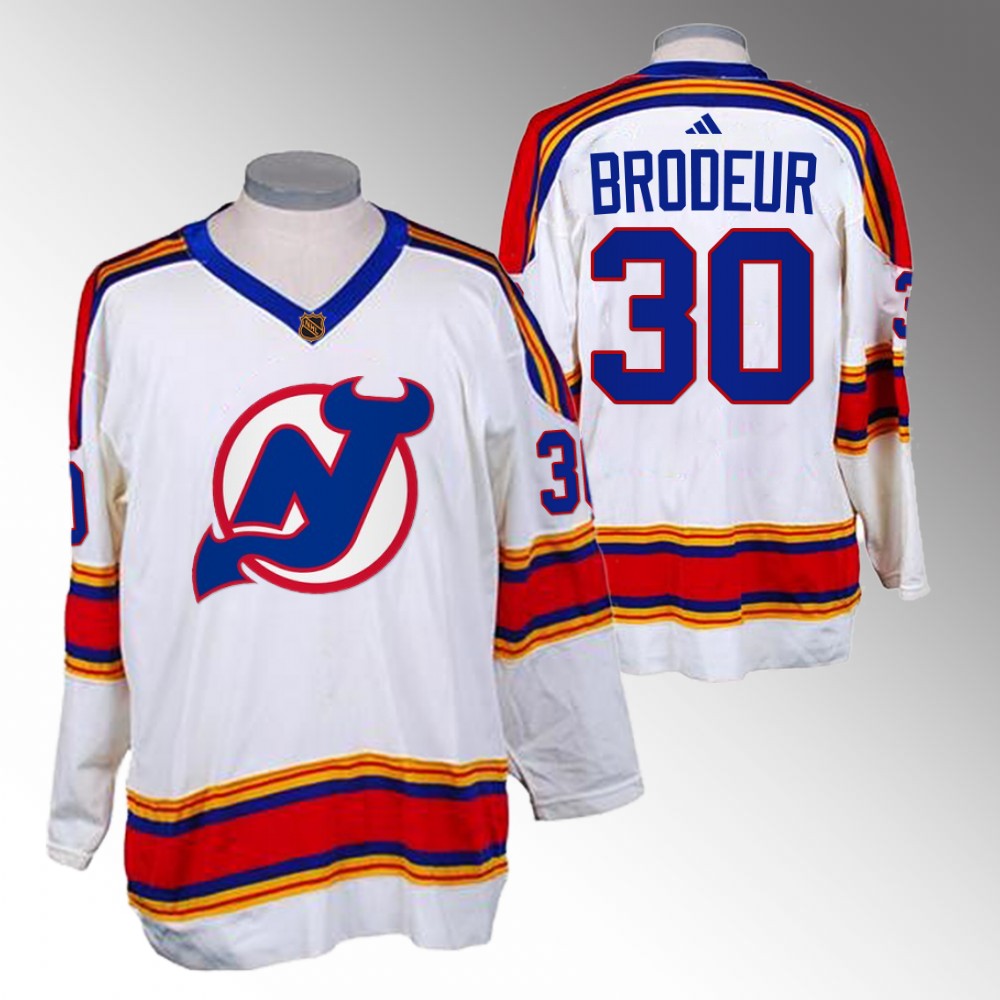 2022-23 Devils Martin Brodeur White Reverse Retro 2.0 Replica Jersey