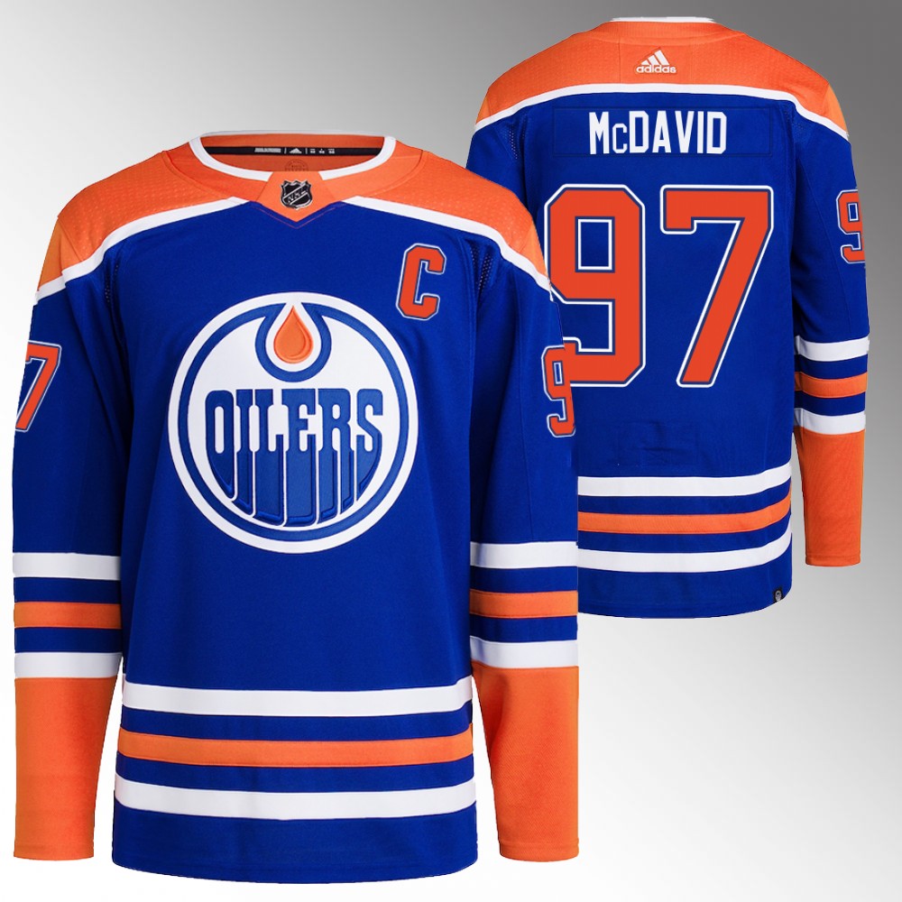 2022-23 Edmonton Oilers Connor McDavid Blue Primegreen Authentic Home Jersey