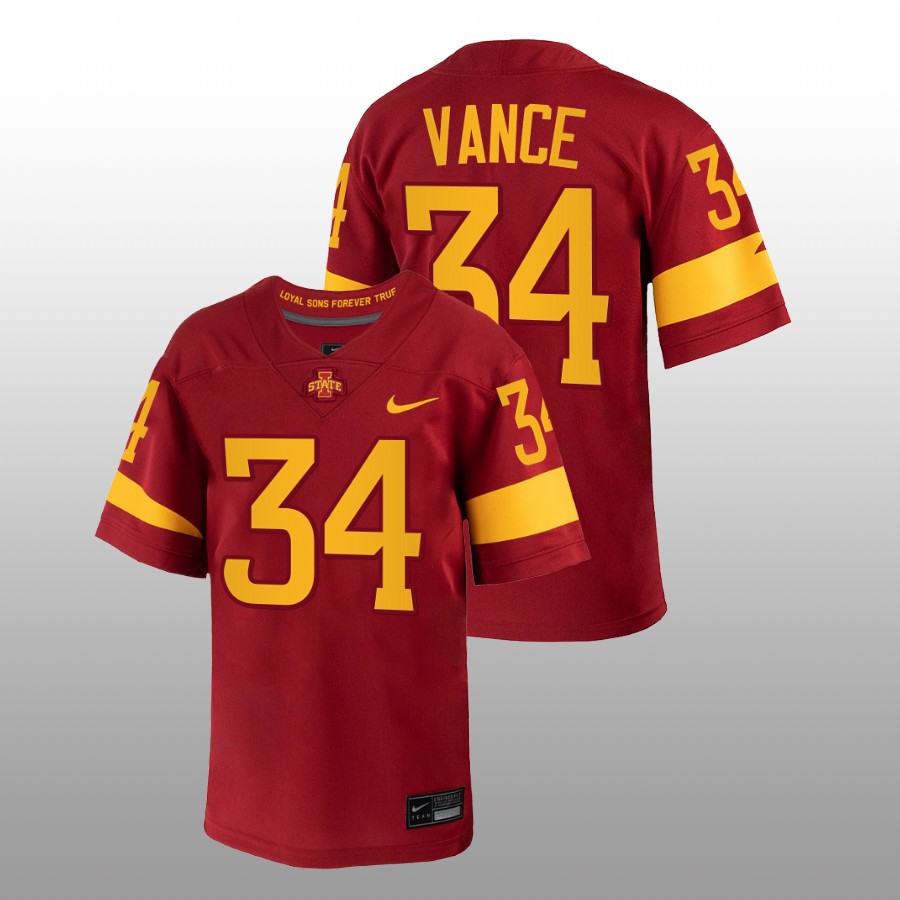 2022-23 Iowa State Cyclones O'Rien Vance College Football Red Jersey