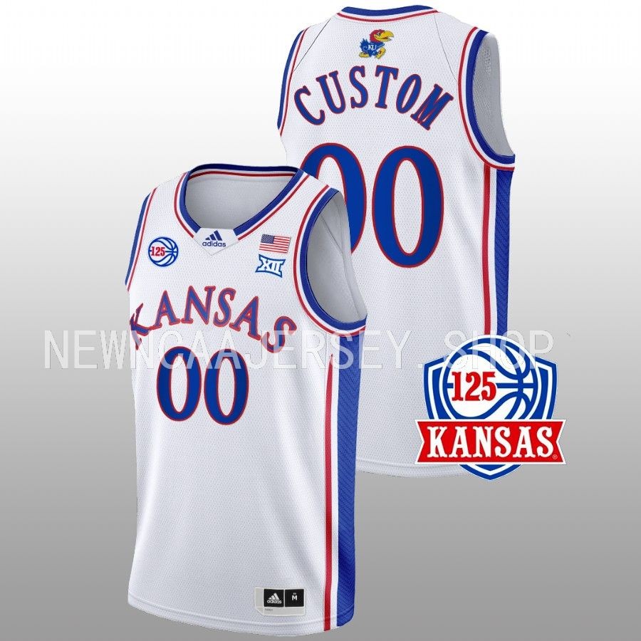 2022-23 Kansas Jayhawks Custom 125th Year White Home Jersey Men
