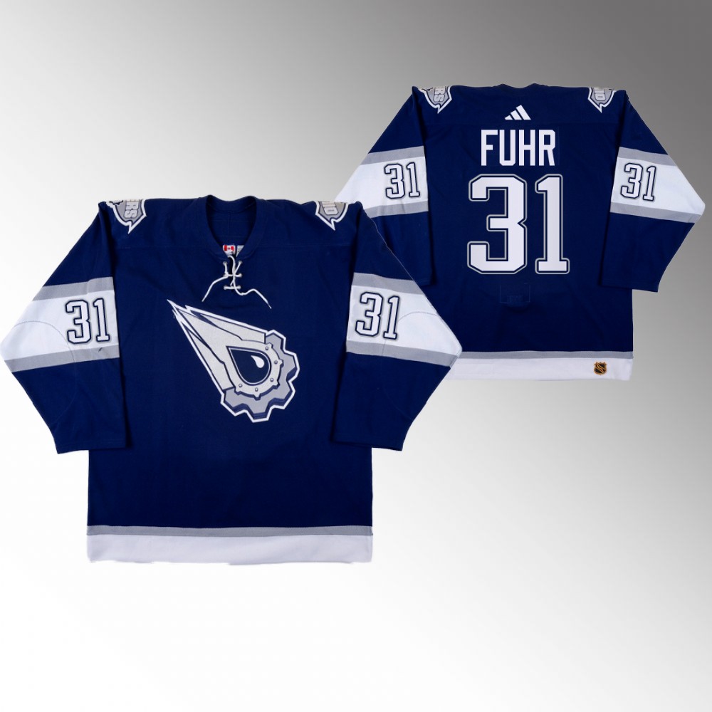 2022-23 Oilers Grant Fuhr Navy Reverse Retro 2.0 Replica Jersey
