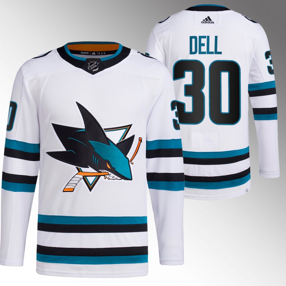 2022-23 San Jose Sharks Aaron Dell White Away Primegreen Authentic Jersey
