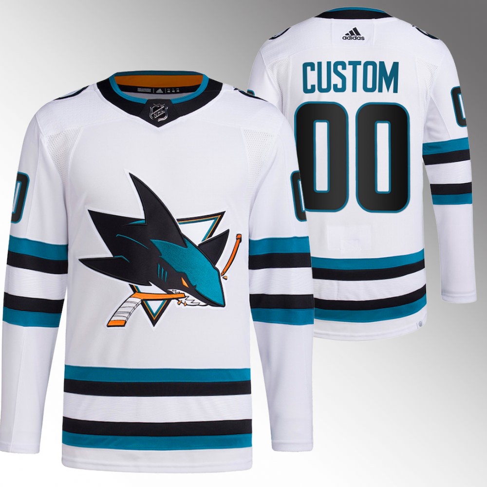 2022-23 San Jose Sharks Custom White Away Primegreen Authentic Jersey