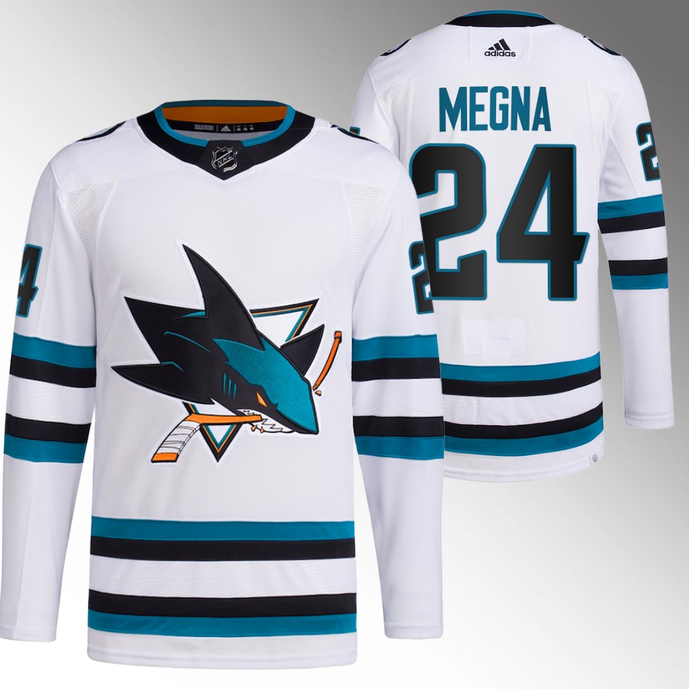 2022-23 San Jose Sharks Jaycob Megna White Away Primegreen Authentic Jersey