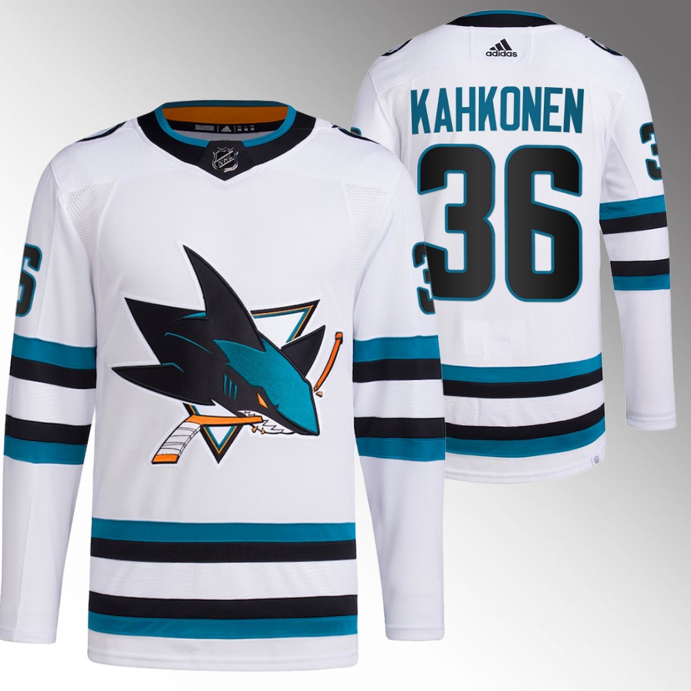 2022-23 San Jose Sharks Kaapo Kahkonen White Away Primegreen Authentic Jersey
