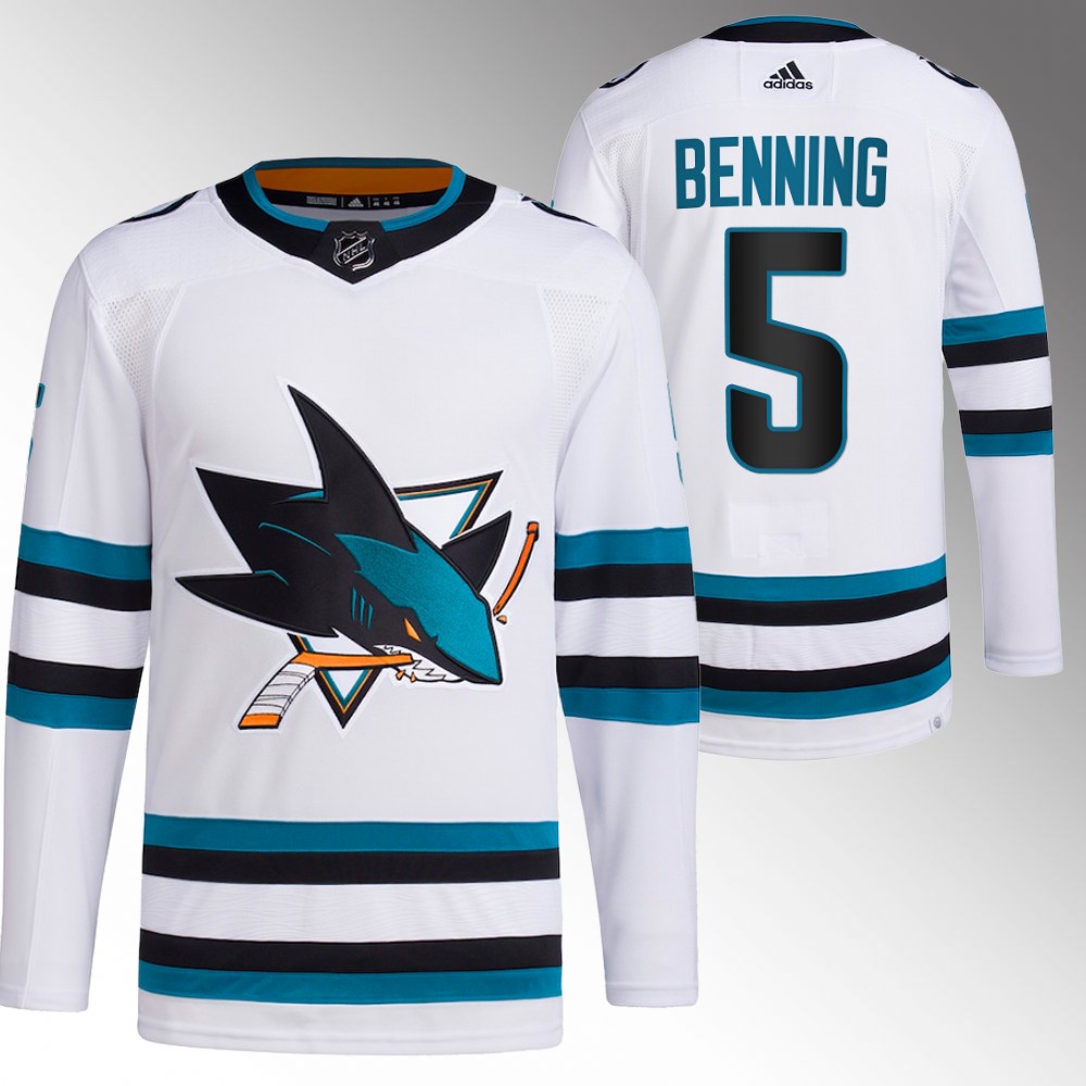 2022-23 San Jose Sharks Matt Benning White Away Primegreen Authentic Jersey