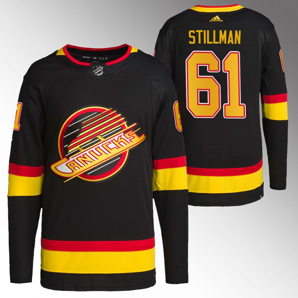 2022-23 Vancouver Canucks Riley Stillman Black Authentic Pro Retro Jersey
