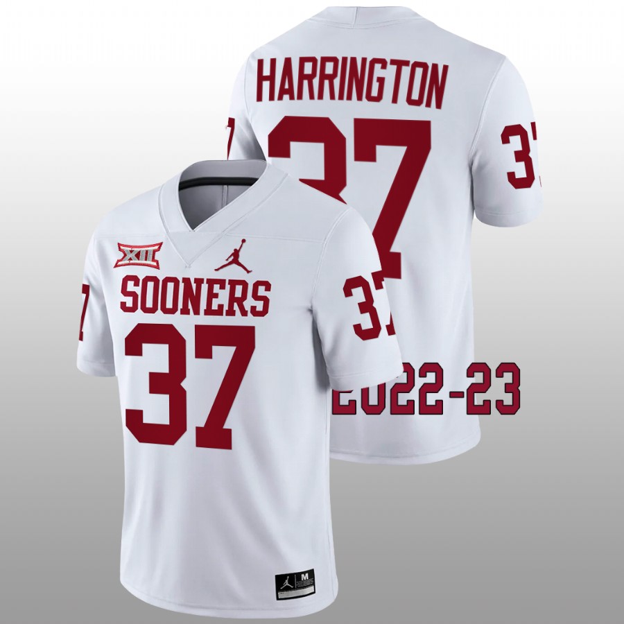 2022 23 oklahoma sooners justin harrington white college football game jersey
