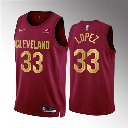 Cleveland Cavaliers Robin Lopez 2022-23 Icon Edition Wine stitched Jersey #33