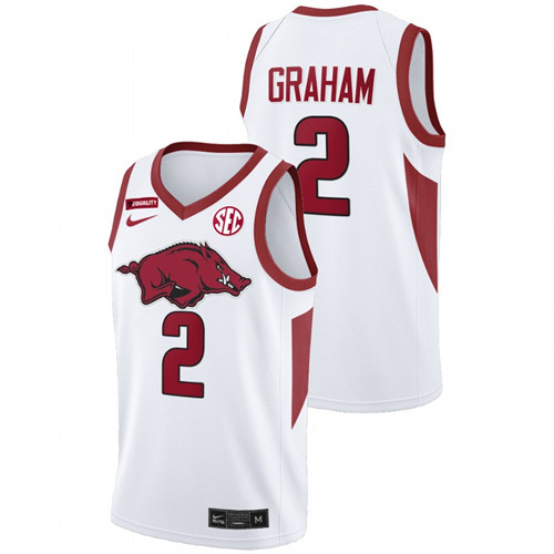 2022 Arkansas Razorbacks Jalen Graham College Basketball White Primary Jersey Men