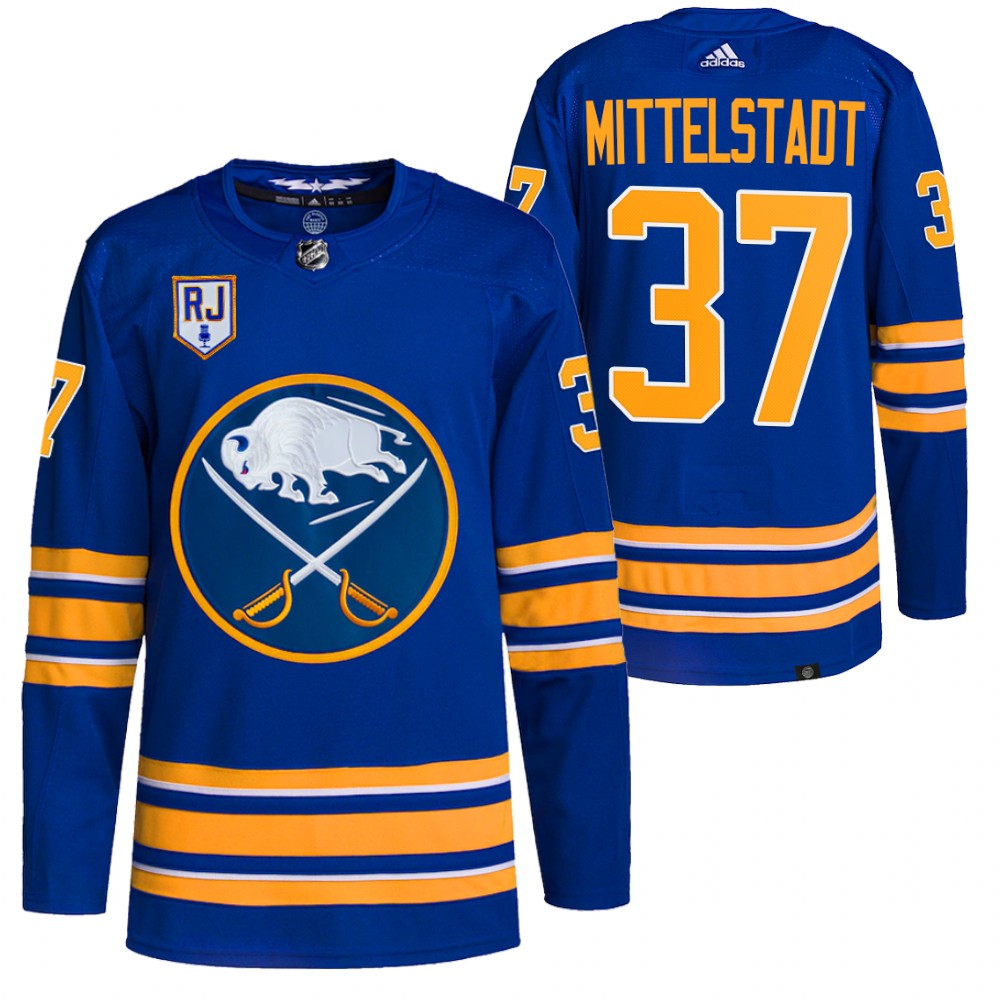 2022 Buffalo Sabres Casey Mittelstadt Royal Honor Rick Jeanneret patch Authentic Pro Jersey