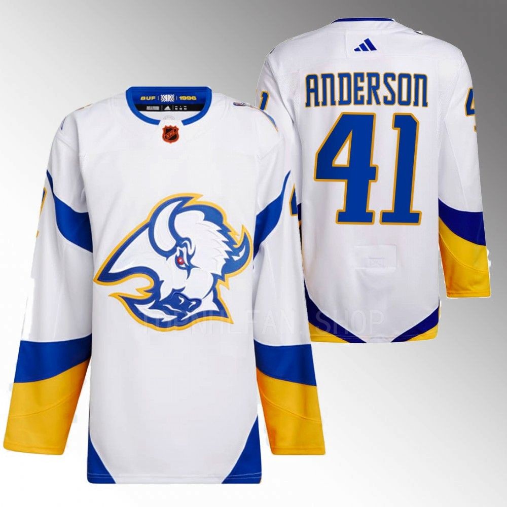 2022 Buffalo Sabres Craig Anderson Reverse Retro 2.0 White Authentic Primegreen Jersey