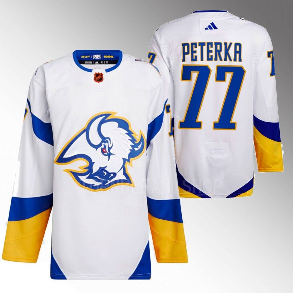 2022 Buffalo Sabres JJ Peterka Reverse Retro 2.0 White Authentic Primegreen Jersey