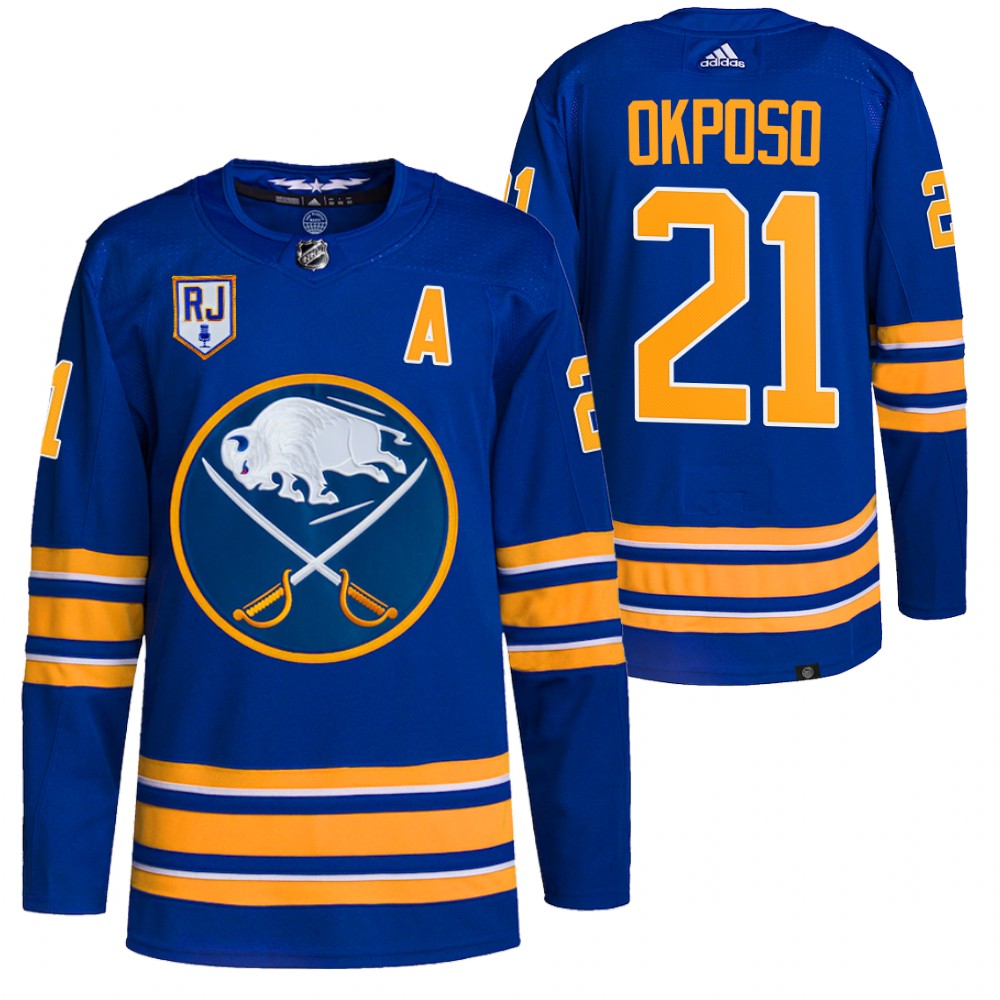 2022 Buffalo Sabres Kyle Okposo Royal Honor Rick Jeanneret patch Authentic Pro Jersey