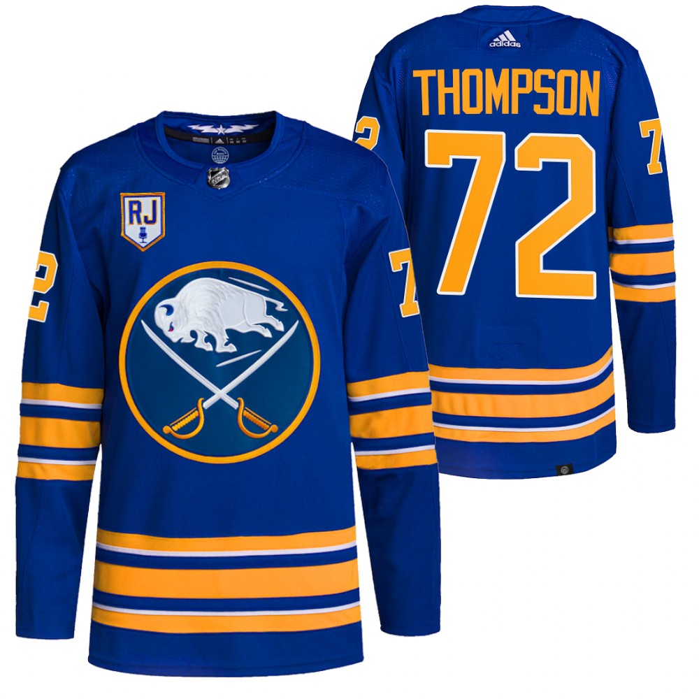 2022 Buffalo Sabres Tage Thompson Royal Honor Rick Jeanneret patch Authentic Pro Jersey