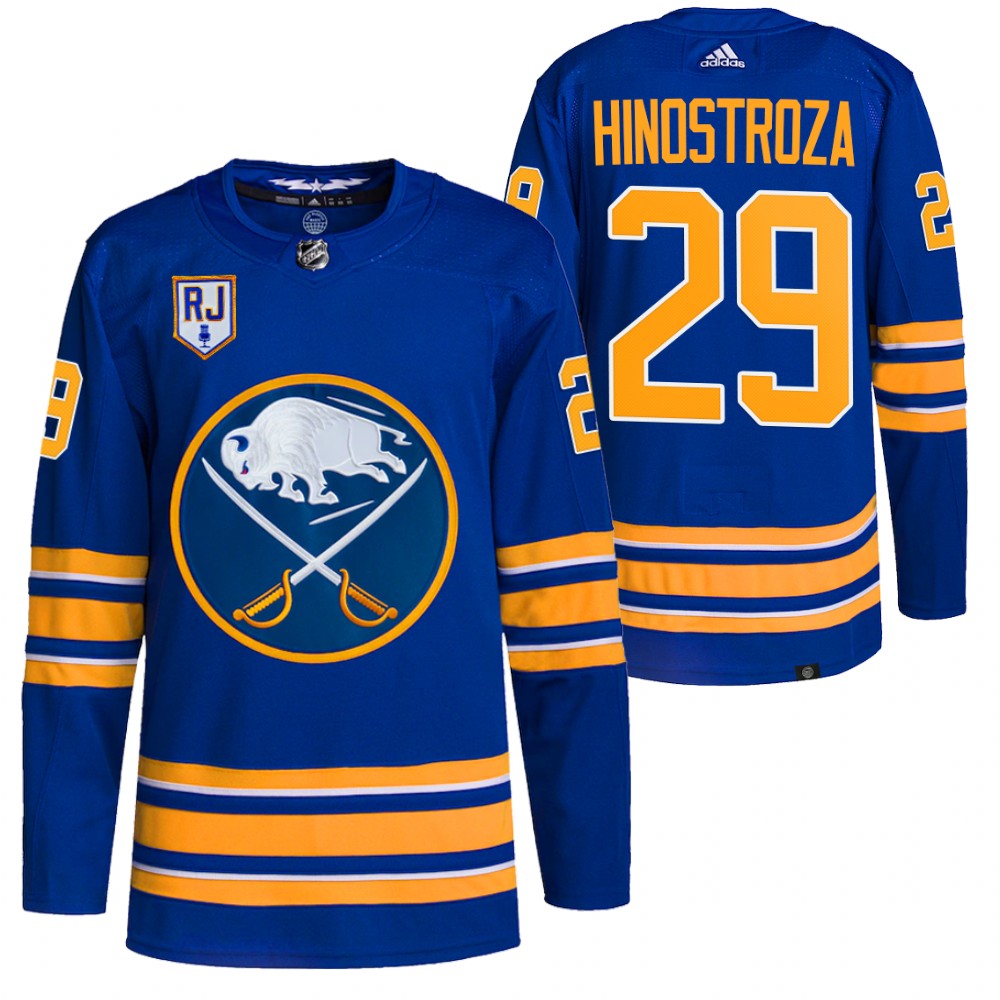 2022 Buffalo Sabres Vinnie Hinostroza Royal Honor Rick Jeanneret patch Authentic Pro Jersey